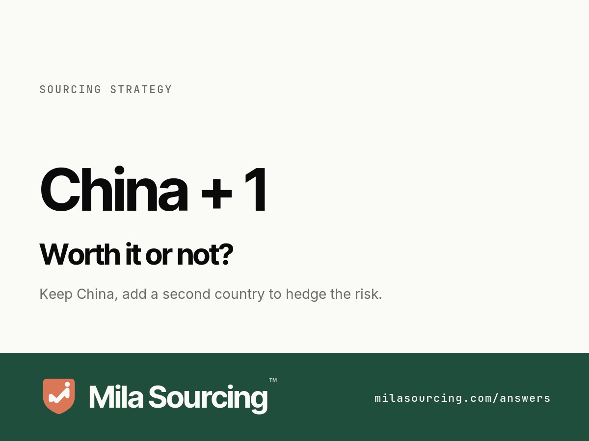 China plus one sourcing: keep China as the main supplier and add a second manufacturing country to spread trade, shipping and factory risk, and when it is actually worth it
