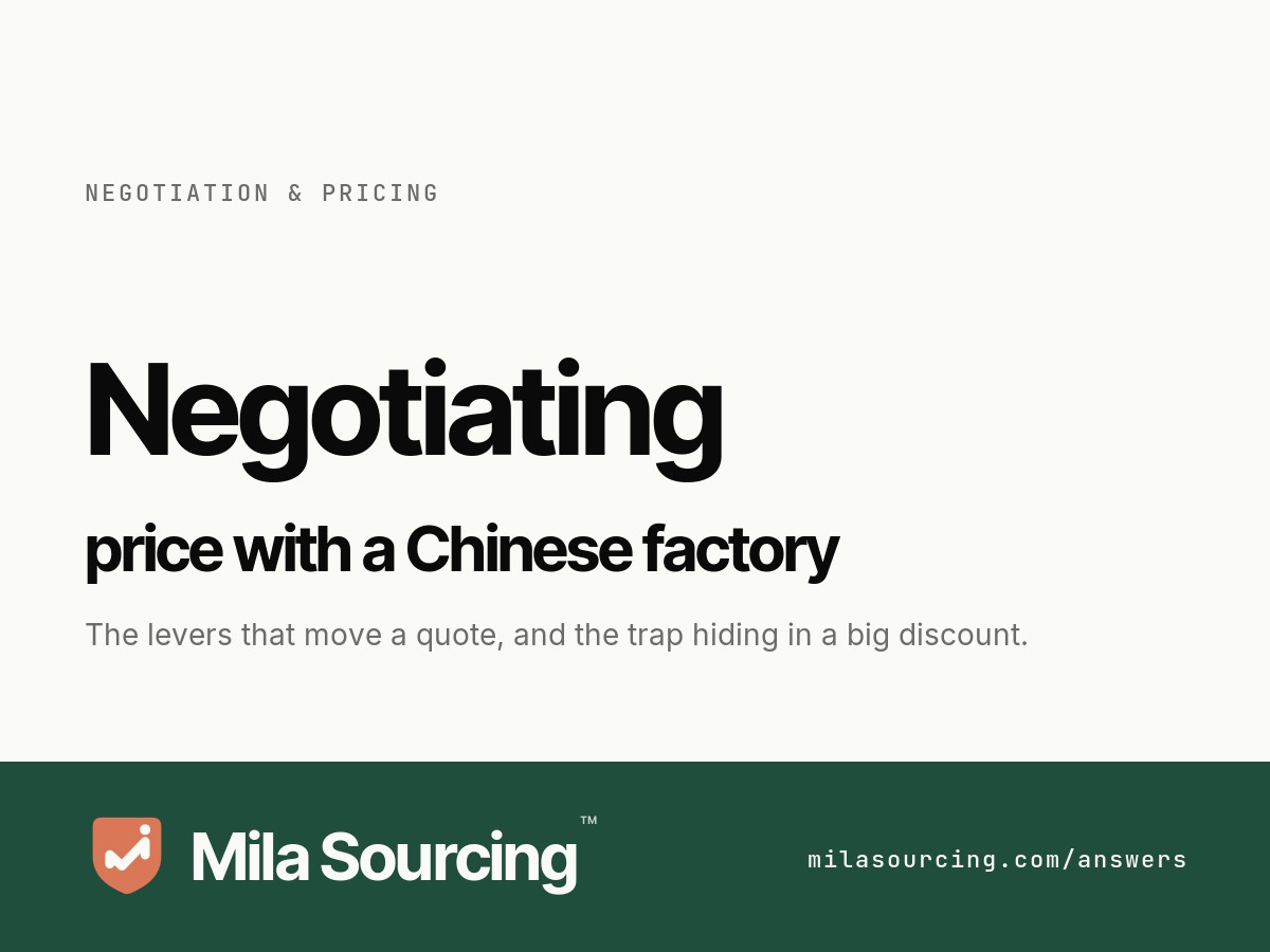 Negotiating price with a Chinese factory: the levers that move a quote and the quality-fade trap in a big discount