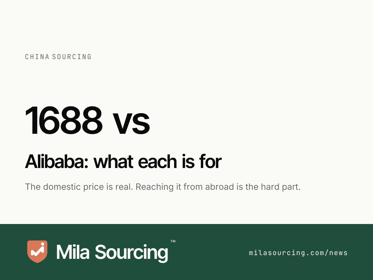 1688 vs Alibaba: why 1688's domestic Chinese wholesale prices run 20 to 40 percent lower, and the four barriers of language, payment, shipping, and recourse that keep them out of reach for buyers outside China