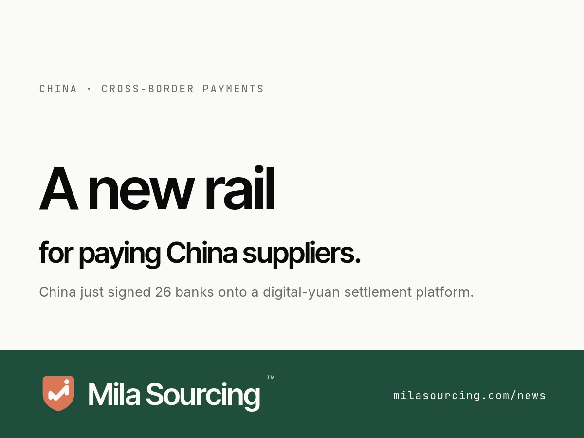 On 16 June 2026 the People's Bank of China onboarded the first 26 financial institutions to CBETS, a cross-border platform that settles supplier payments in digital yuan in hours instead of days, with correspondent-bank layers removed