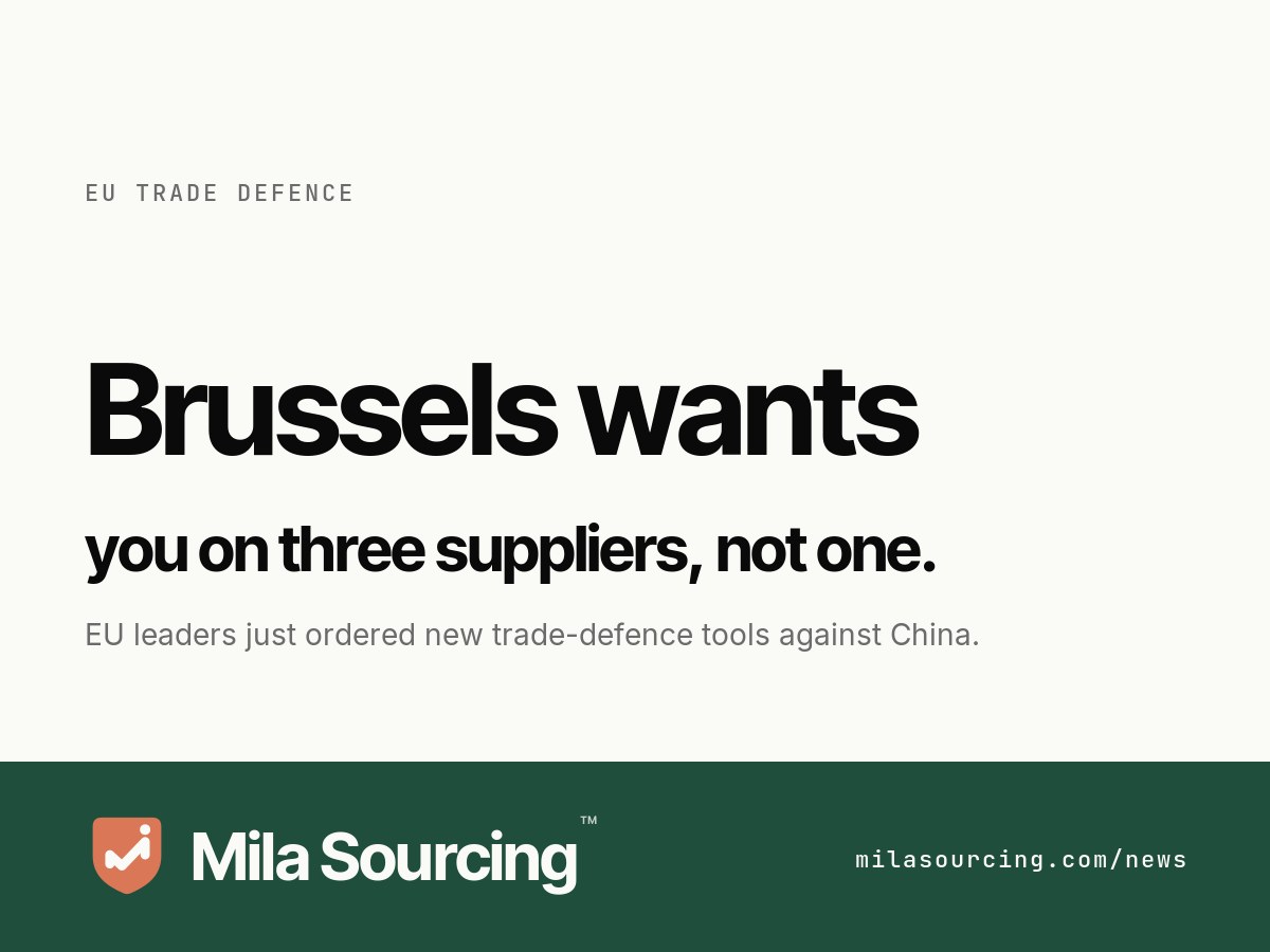 At a European Council summit in Brussels on 18 June 2026, EU leaders instructed the European Commission to widen its trade-defence toolbox against China, including a proposed diversification rule that would require companies in sensitive sectors to use at least three suppliers