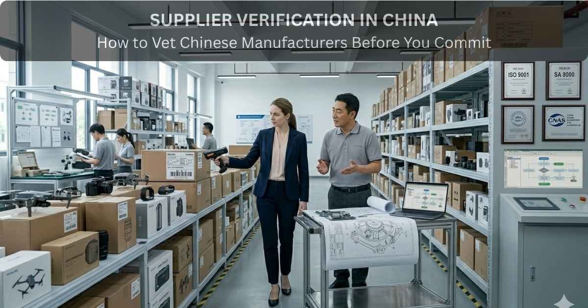 Business professionals inspecting products and discussing quality standards inside a Chinese factory