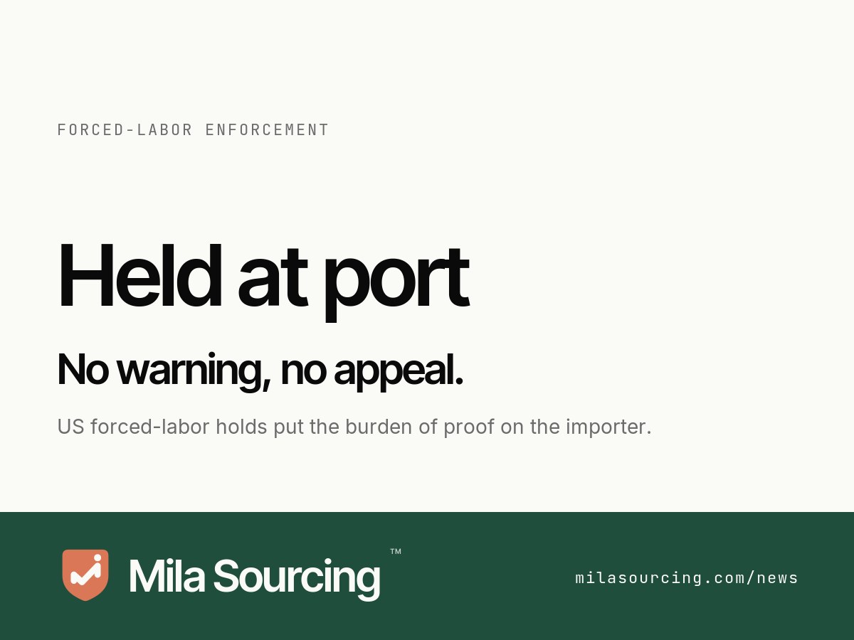 On 23 June 2026 US Customs issued two Withhold Release Orders banning all garments from two Jordan factories supplying Columbia and Under Armour over forced labour, the same Section 307 and UFLPA mechanism that detains Chinese-made goods at US ports and puts the burden of proof on the importer
